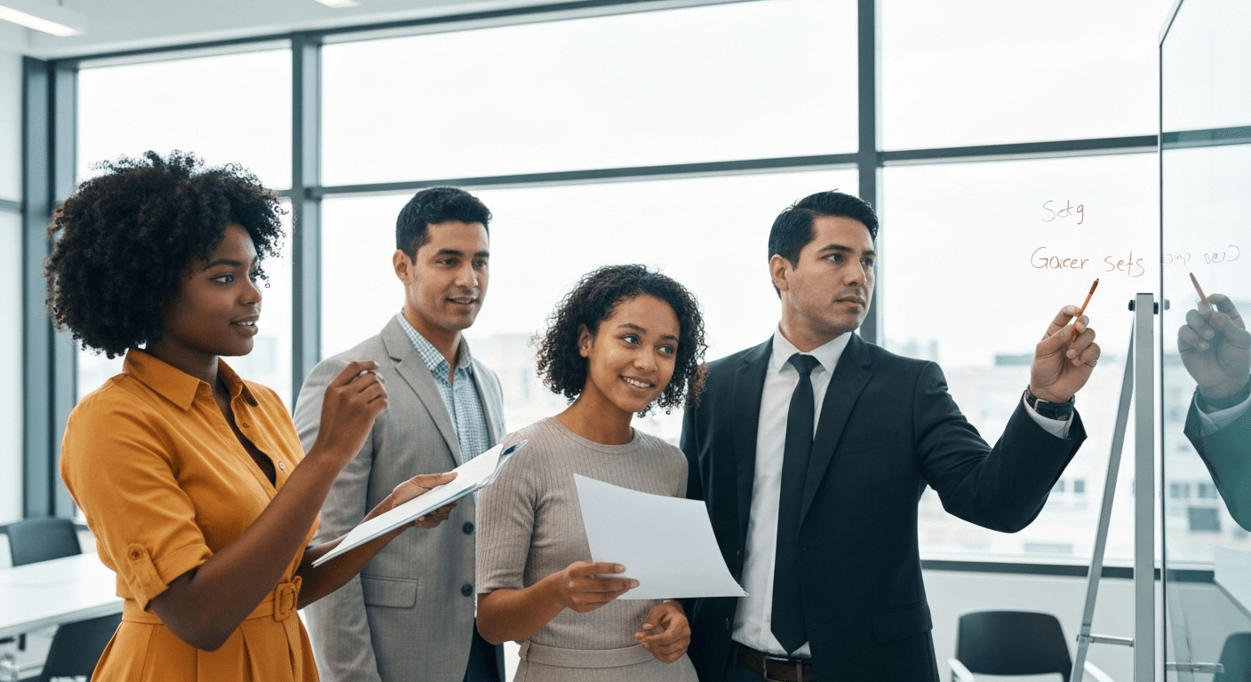 Professionals setting career goals together